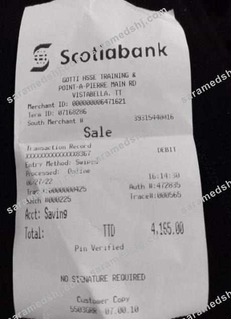Canada Scotiabank payment receipt
